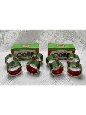 Watermelon Ceramic Napkin Rings Set Of 8 Green Red Fruit Summer Table Decor
